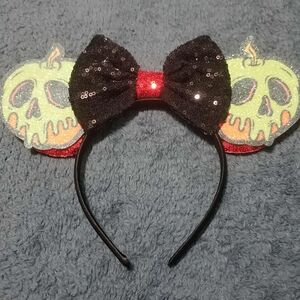 Halloween Mouse Ear Poison Apple Headband with Black and Red Bow